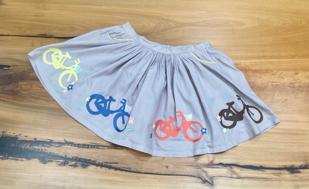 Mini Boden Grey Yellow Bike Twirl Skirt Bicycle 7 8 y